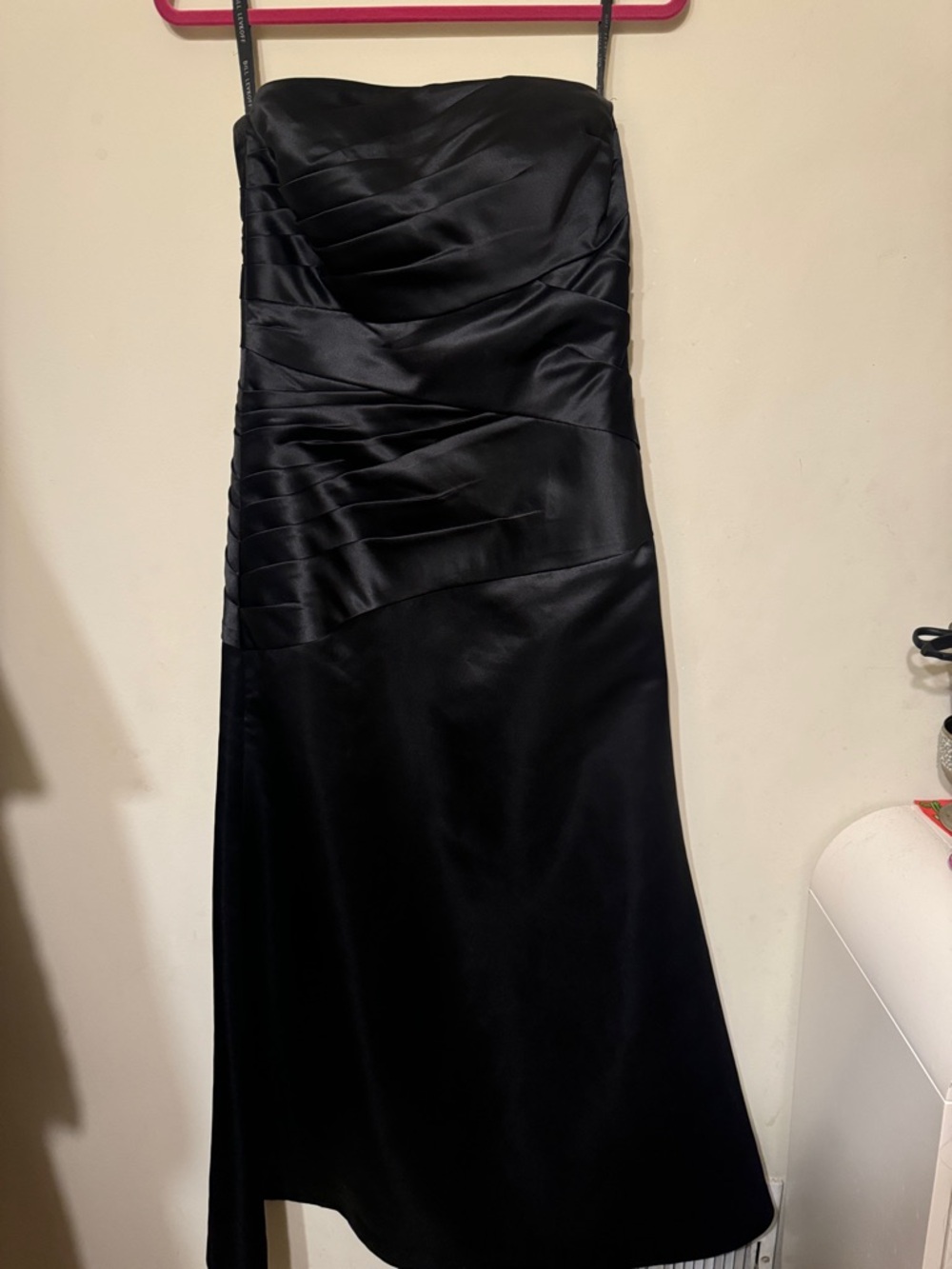 Bill Levkoff Strapless Black Satin A-Line Evening Dress